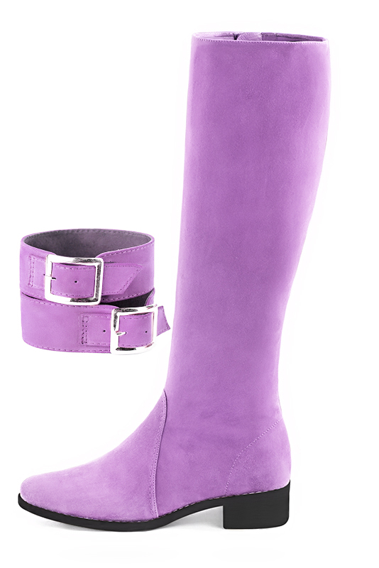 Mauve purple women's calf bracelets, to wear over boots. Top view - Florence KOOIJMAN